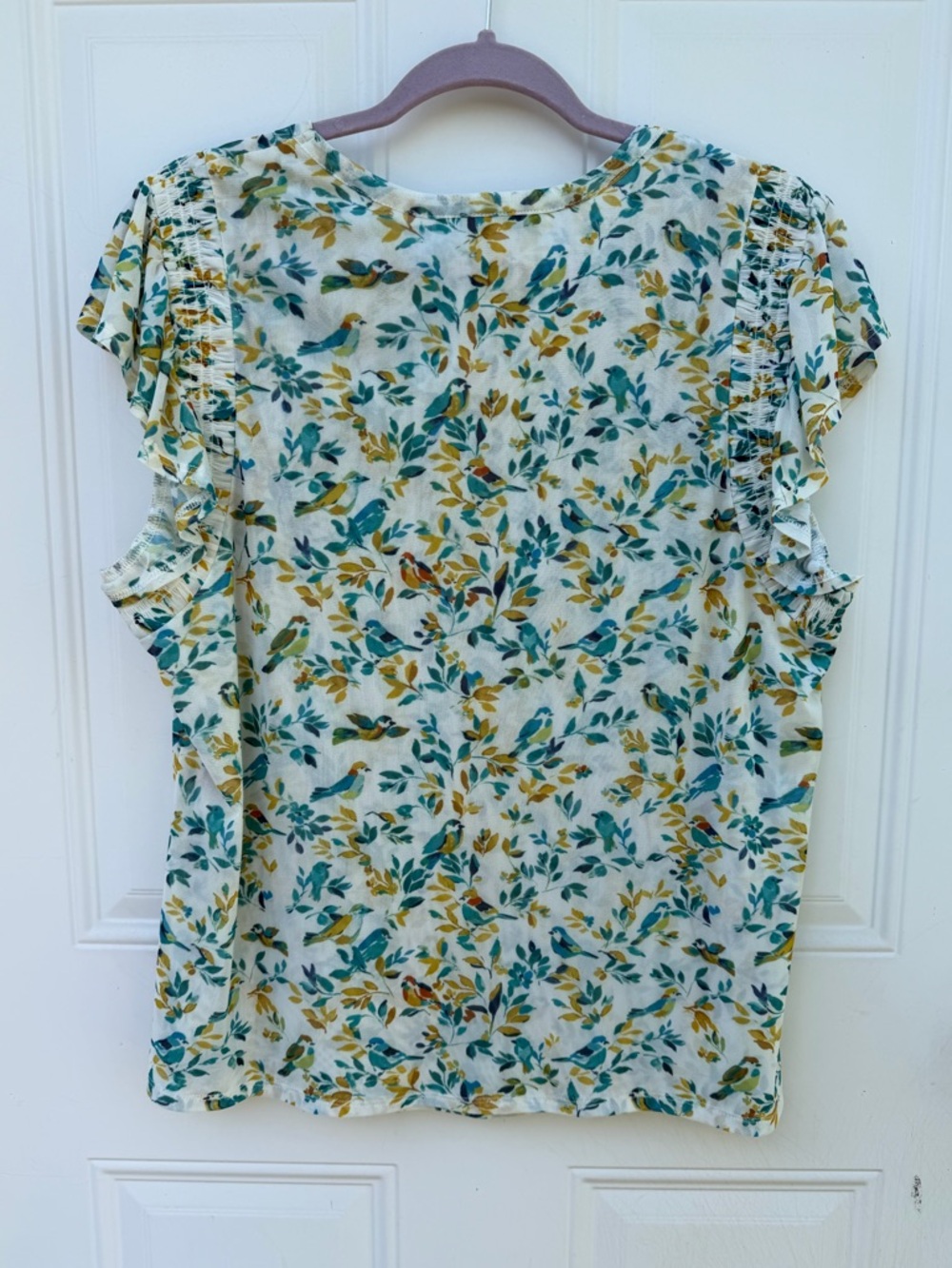 Daniel Rainn Cream Short Sleeve Bird & Floral Print Top - Picture 5 of 5